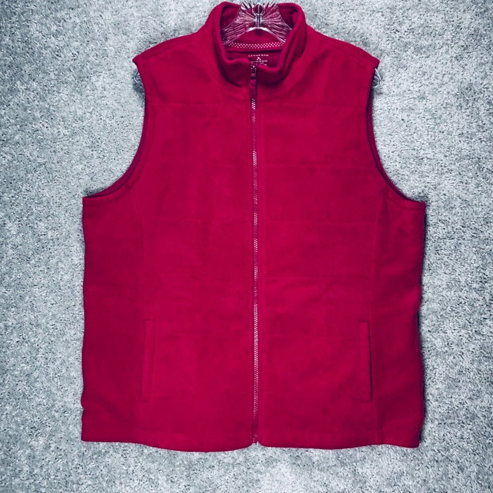 Lands End Womens XL Magenta Red Fleece Full Zip Mock Neck Vest 18-20 B95J5AK